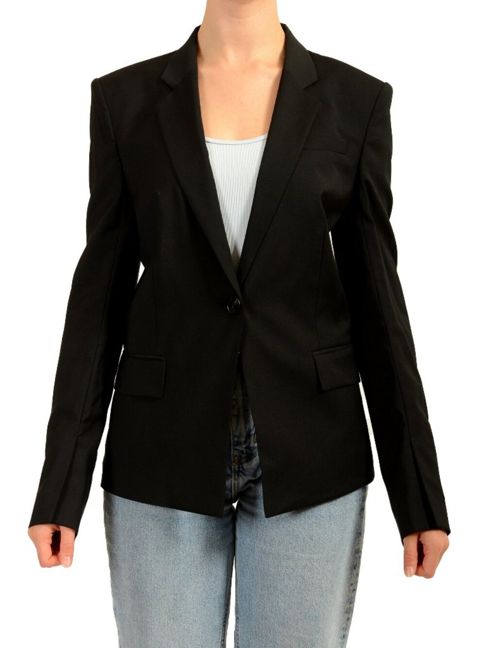 Hugo Boss Women's "Janeri1" Black 100% Wool One Button Blazer US 4 IT 40